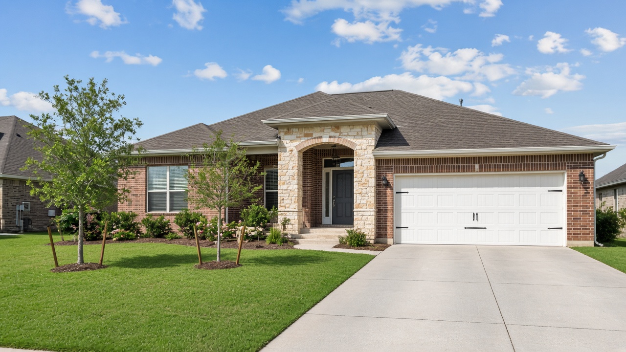 Illustrative example of a suburban Katy-style brick home — not work performed by Katy Foundation Estimates.