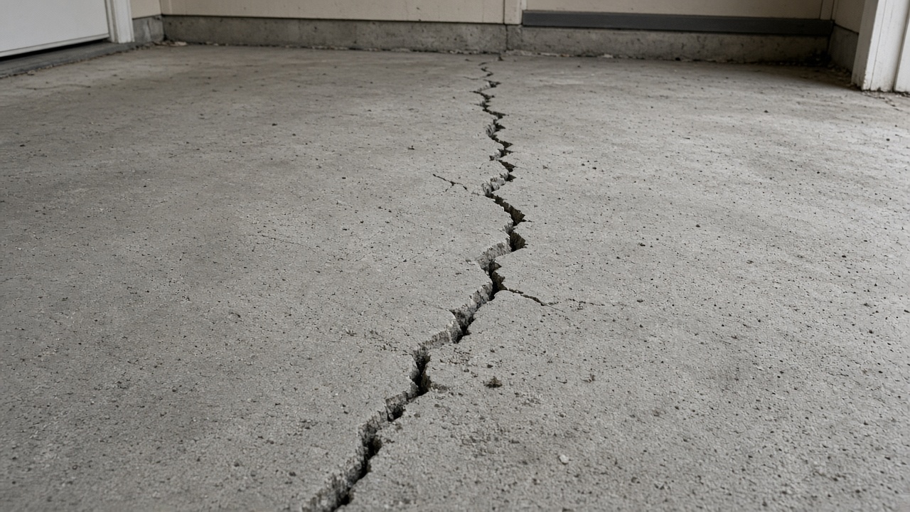 Illustrative example of common slab cracking — not work performed by Katy Foundation Estimates.